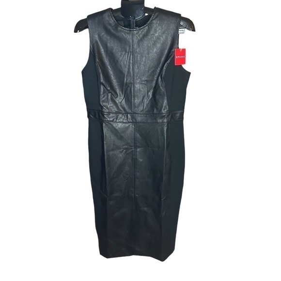 - NEW SPANX Leather-Like Combo Fitted Dress MIDI SIZE LARGE - Picture 2 of 7